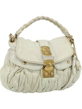Miu Miu Matelasse Shoulder Bag Leather White Gold